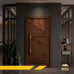 تصميم باب خشبي ملكي يدمج بين الفن المعماري وهيبة المقرات الإدارية.